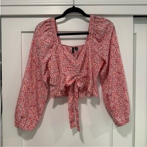 Pink Floral Cropped Blouse